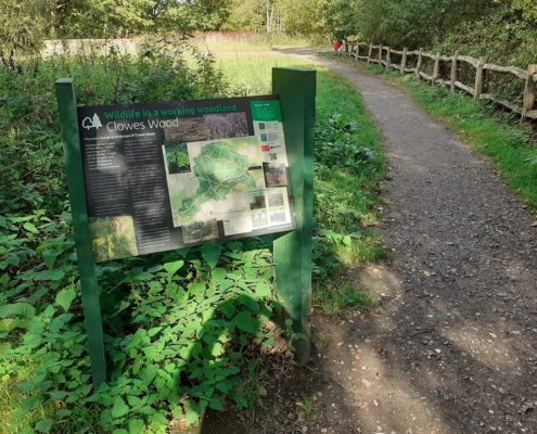 information panel by path in woodland